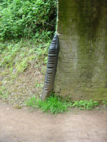 Wear from old tow ropes on the bridge guard